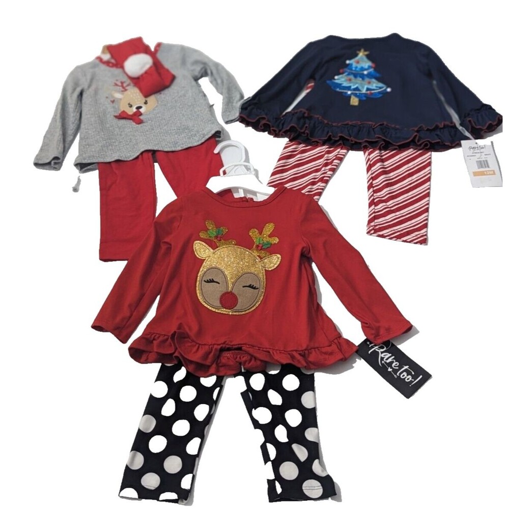 12 Months Baby Girls Christmas Outfits Rare Too! & Baby Essentials Lot of 3 NEW
